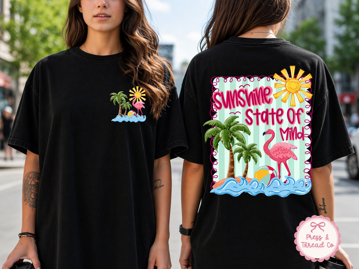 Sunshine State of Mind Shirt, Florida Vacation Tee, Flamingo Beach Shirt, Front and Back Graphic Tee, Comfort Colors Shirt