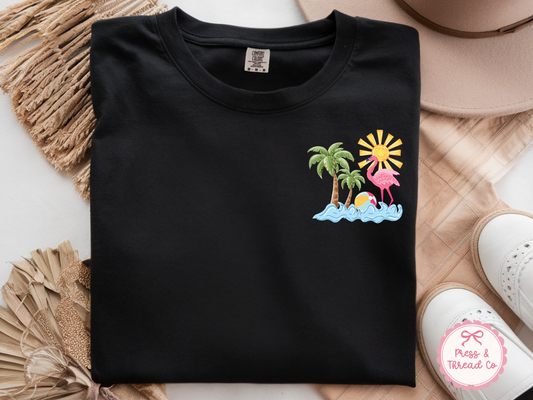 Sunshine State of Mind Shirt, Florida Vacation Tee, Flamingo Beach Shirt, Front and Back Graphic Tee, Comfort Colors Shirt