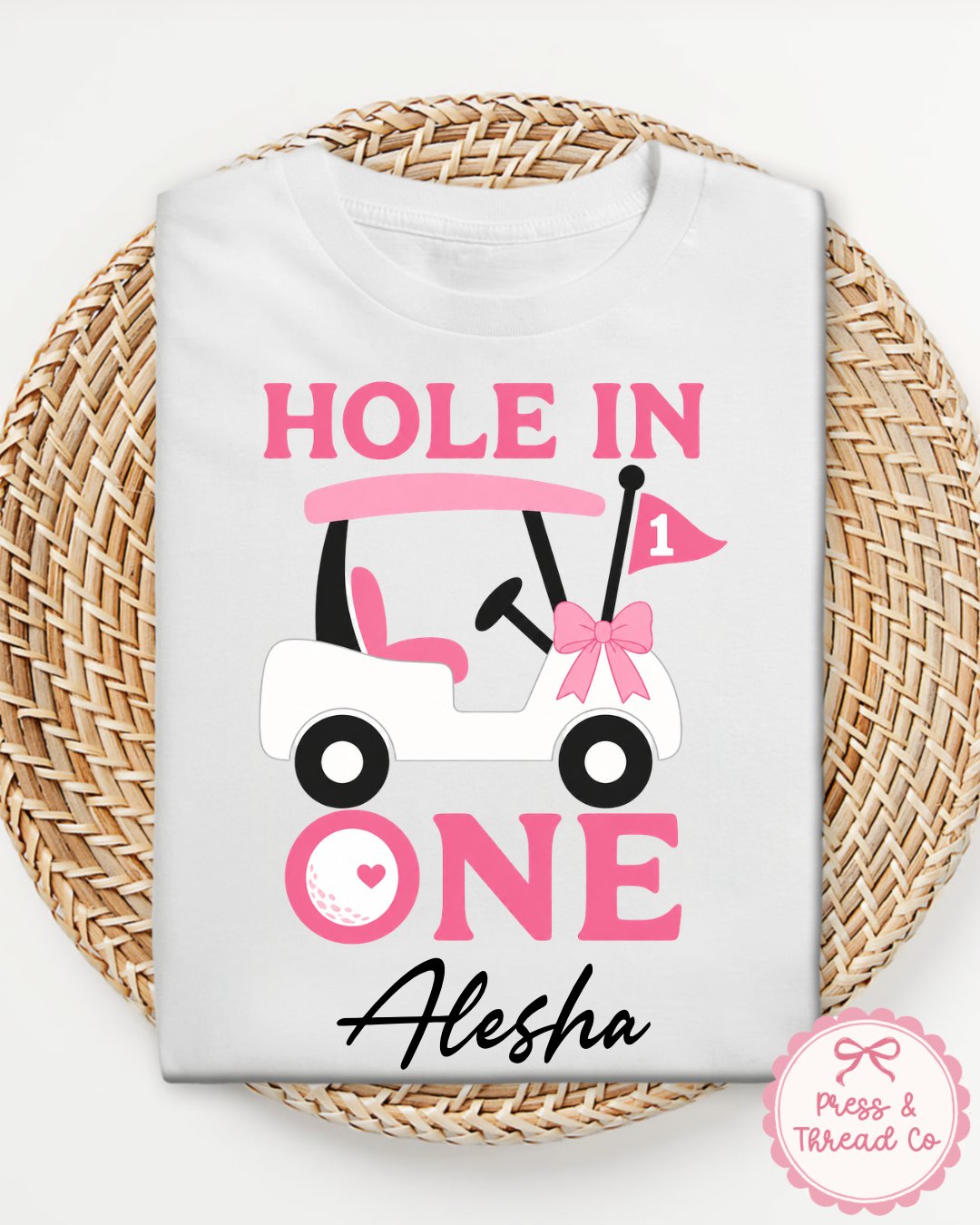 Hole In One Birthday Shirt Girl, Golf First Birthday Outfit, Pink Golf Cart Tee, Personalized 1st Birthday Shirt, Baby Girl Golf Theme